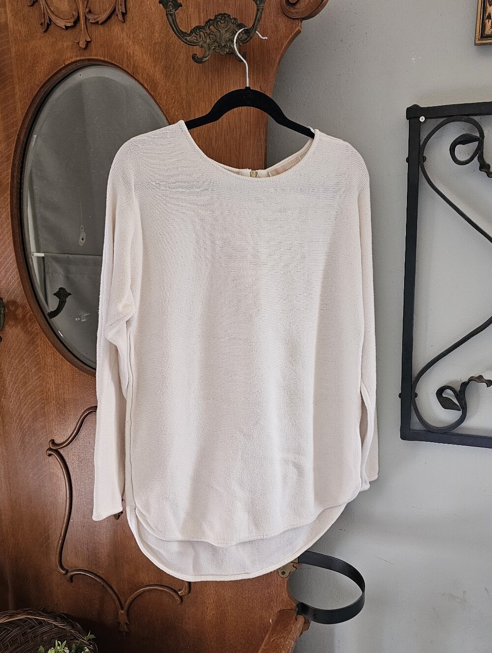 Michael Kors Ivory Knit Pullover Sweater Gold Zip Back Size Medium